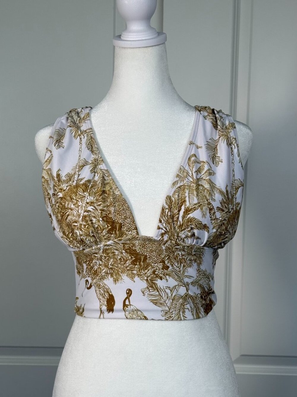 GEODE SWIMWEAR Rio Tankini Top , Size Small, Tan/white Print - Picture 8 of 14